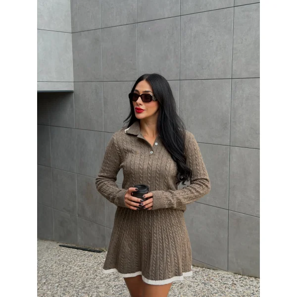 Triko Kazak Etek İkili Takım-Kahve