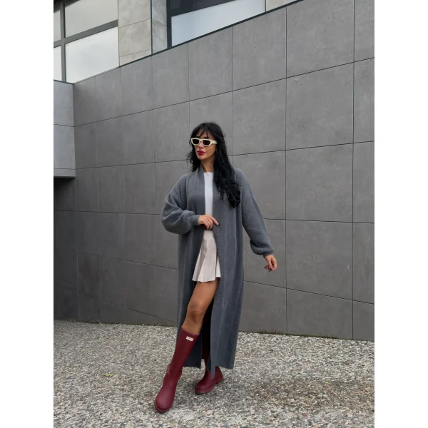 Yumoş Doku Uzun Hırka-Antrasit