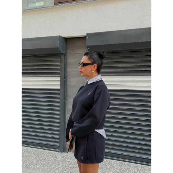 Gömlek Yaka Sweat Etek İkili Takım-Lacivert