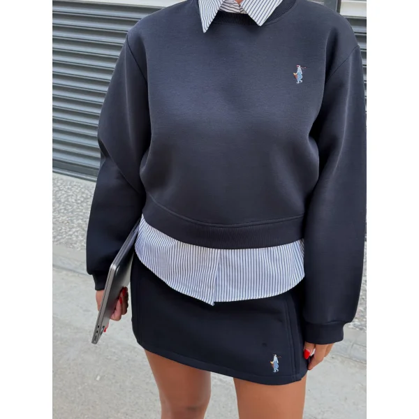 Gömlek Yaka Sweat Etek İkili Takım-Lacivert