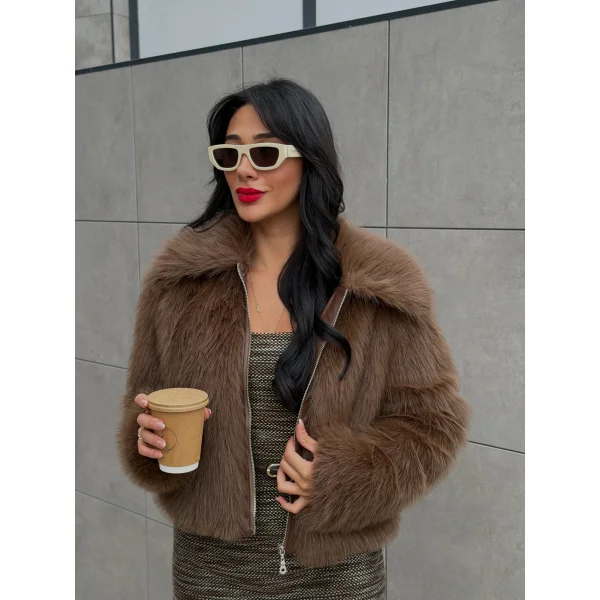 Fermuar Kapamalı Kahverengi Kürk