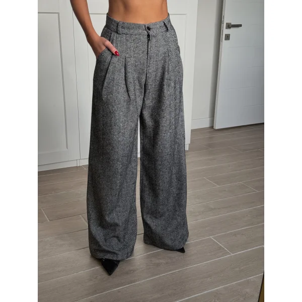 Balıksırtı Pamuklu Palazzo Pantolon Siyah