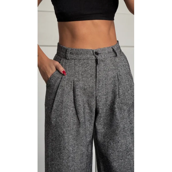 Balıksırtı Pamuklu Palazzo Pantolon Siyah