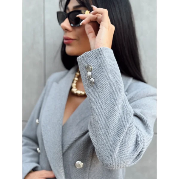 Diagonal Kumaş Kaşe Ceket Gri