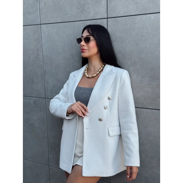 Diagonal Kumaş Kaşe Ceket Taş