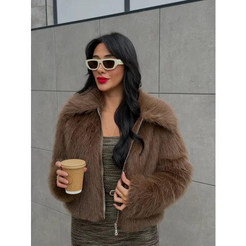 Fermuar Kapamalı Kahverengi Kürk