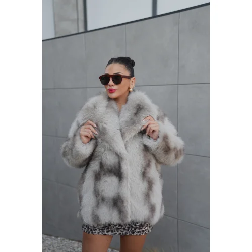 Kruvaze Yaka Kürk Kaban Vizon