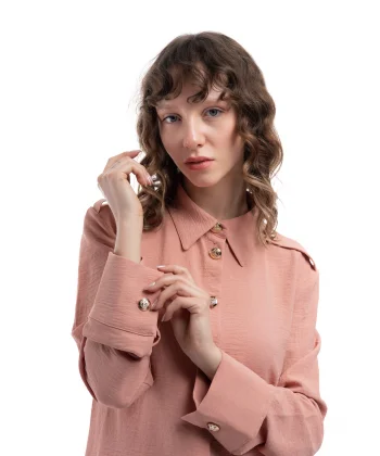 Pudra Apoletli Gold Düğmeli Gömlek