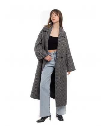 Premıum Kalite Balıksırtı Oversıze Yün Kaban