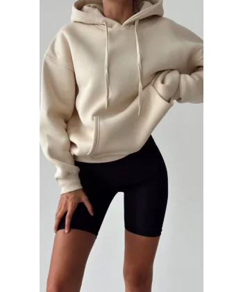 KREM KAPÜŞONLU SWEATSHİRT