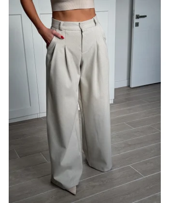 Balıksırtı Pamuklu Palazzo Pantolon Krem