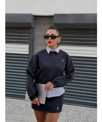 Gömlek Yaka Sweat Etek İkili Takım-Lacivert