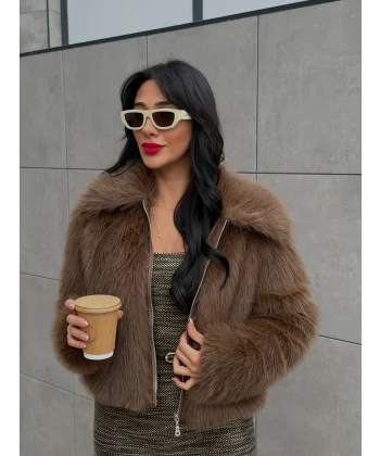 Fermuar Kapamalı Kahverengi Kürk