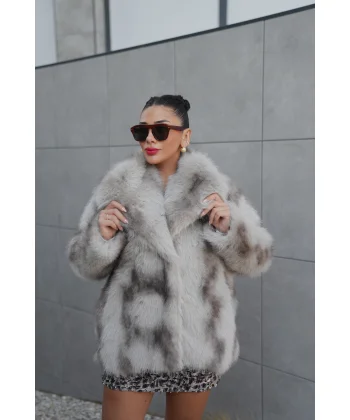 Kruvaze Yaka Kürk Kaban Vizon