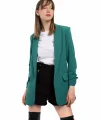 Atlas Kumaş Büzgü Kol Tam Kalıp Astarlı Yeşil Blazer Ceket