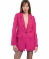 Yün Efekt Düğmeli Pembe Blazer Ceket