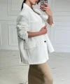 Oversize Düğmeli Beyaz Keten Ceket