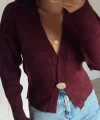 Ters Dikişli Tek Düğmeli Bordo Hırka