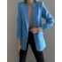 Atlas Kumaş Astarlı Büzgü Kol Tam Kalıp Blazer Ceket Mavi