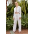 Premium Seri Beyaz Keten Crop Ceket Pantolon Takım