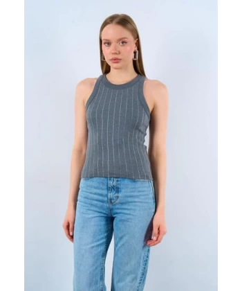 Halter Yaka Taş Baskılı Atlet - Antrasit
