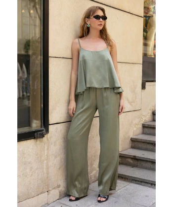 Premium Serisi Askılı Bluz Pantolon Takım-Haki