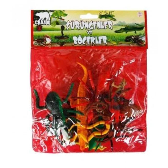 Sürüngenler ve Böcekler Poşetli Hayvan Oyun Seti 13lü