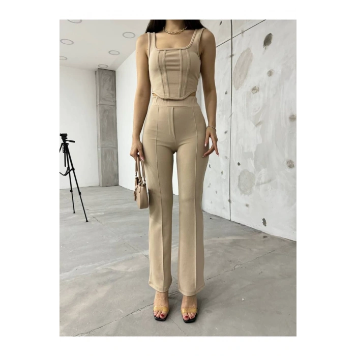 Bej Bilyeli İnterlook Alt Üst Takım