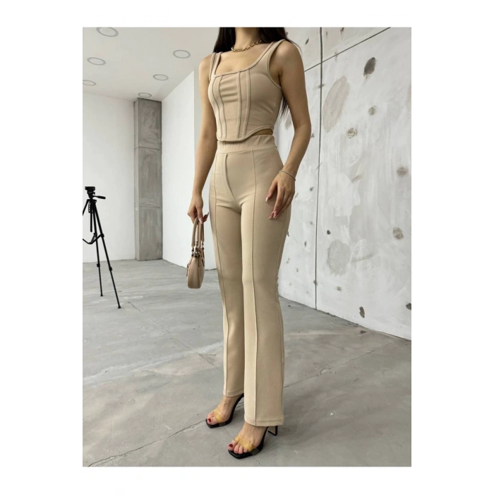 Bej Bilyeli İnterlook Alt Üst Takım