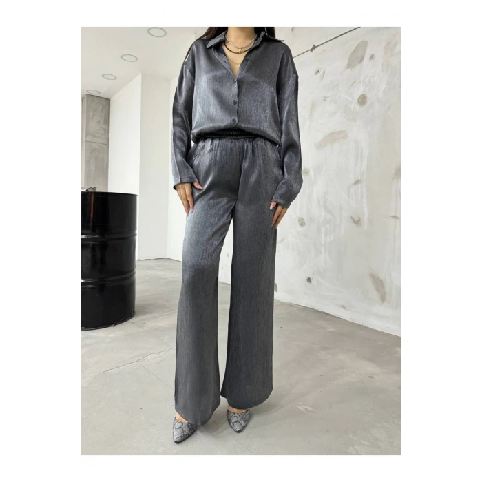 Simli Antrasit Şifon Takım