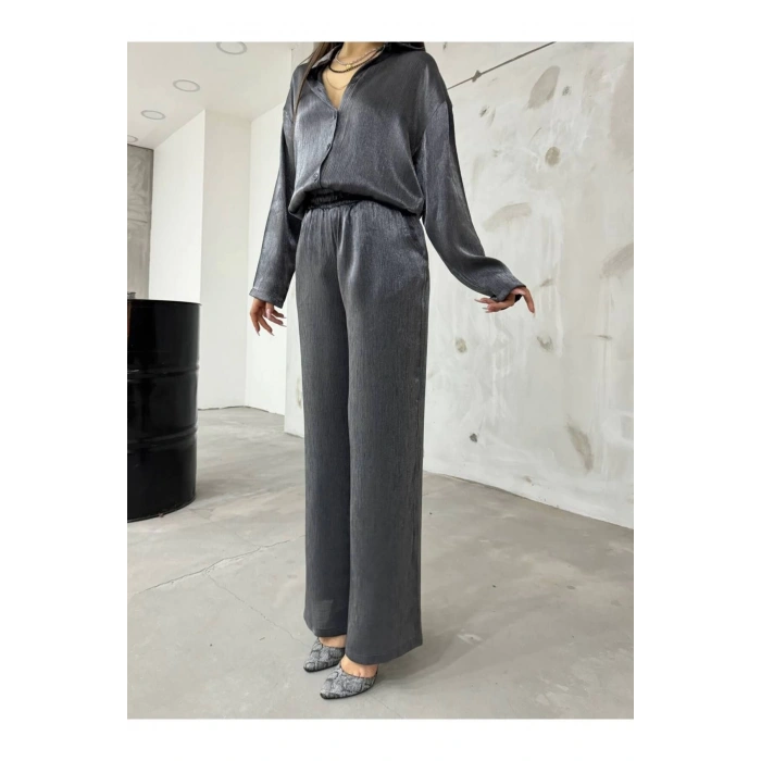 Simli Antrasit Şifon Takım