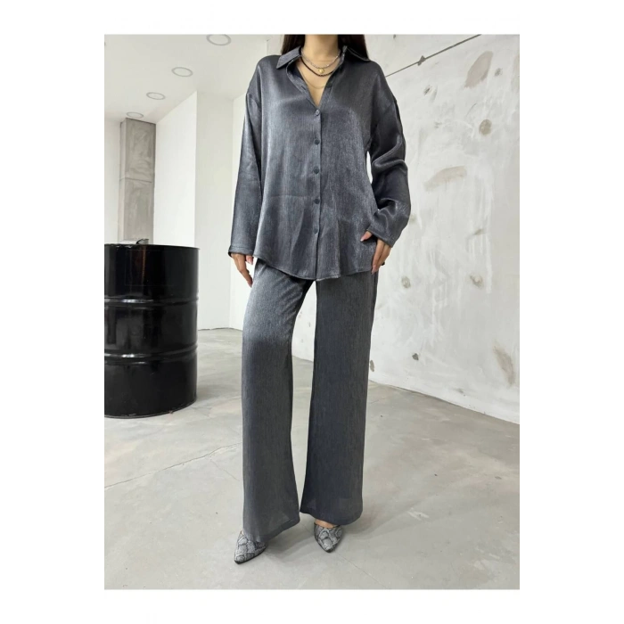 Simli Antrasit Şifon Takım