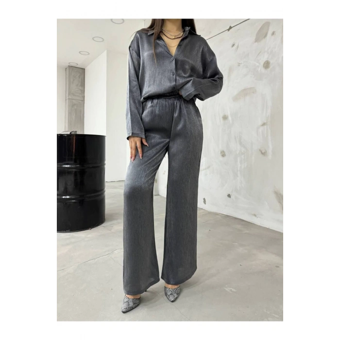 Simli Antrasit Şifon Takım