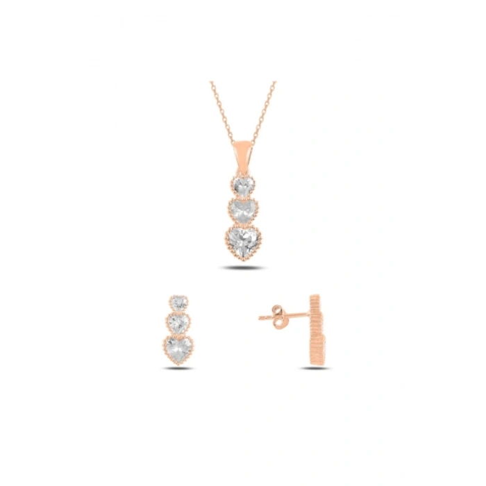 Süzme Kalp Zirkon Taşlı Set