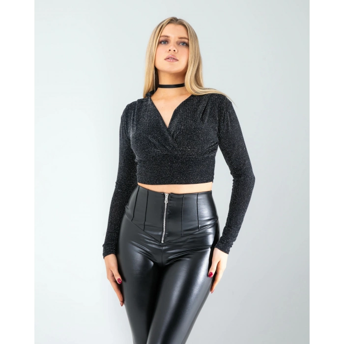 Kruvaze Yaka Pullu Bluz