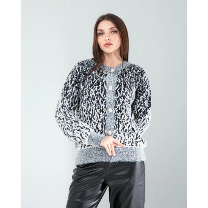 Siyah Kar Tanesi Triko Hırka