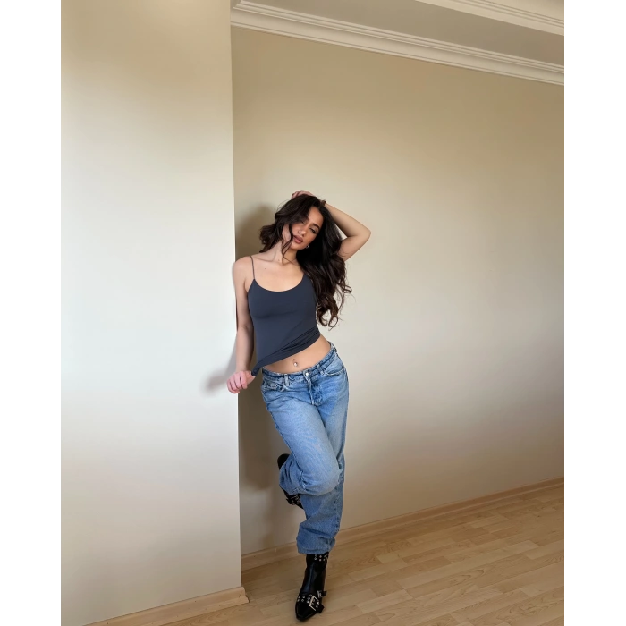 Antrasit ZRA Model Poliamid İp Askı Bluz