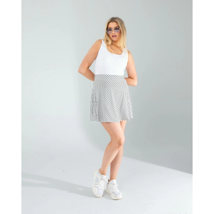 Beyaz Mini Puantiye Desenli Şort Etek