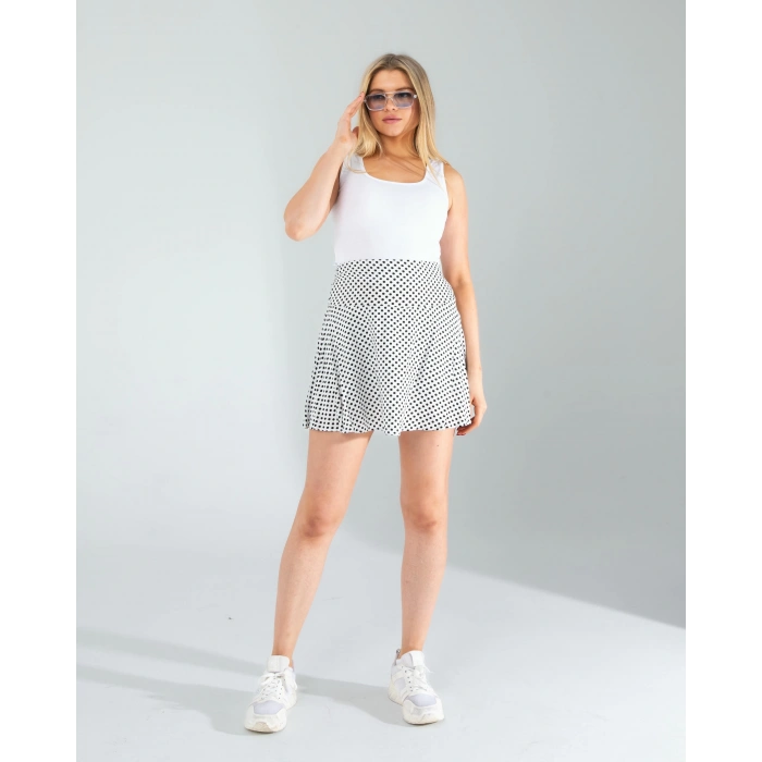 Beyaz Mini Puantiye Desenli Şort Etek