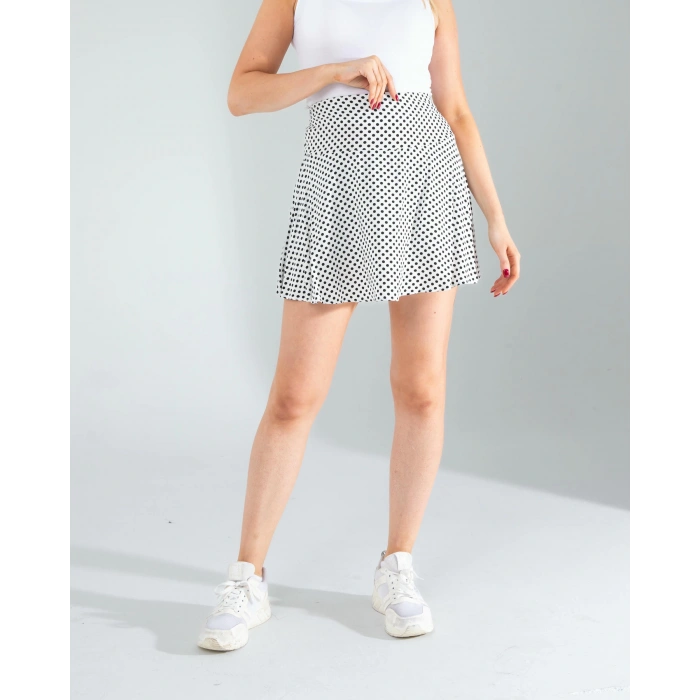 Beyaz Mini Puantiye Desenli Şort Etek