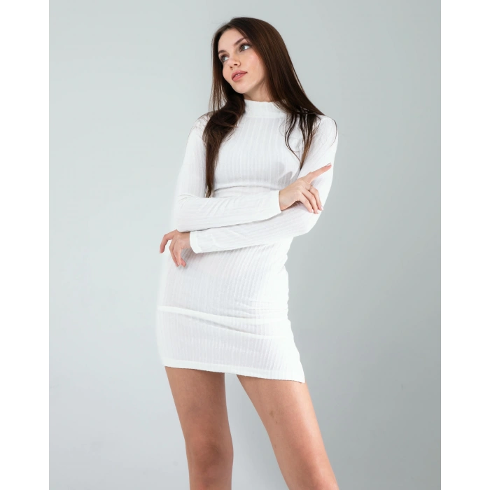 Beyaz Mini Triko Elbise