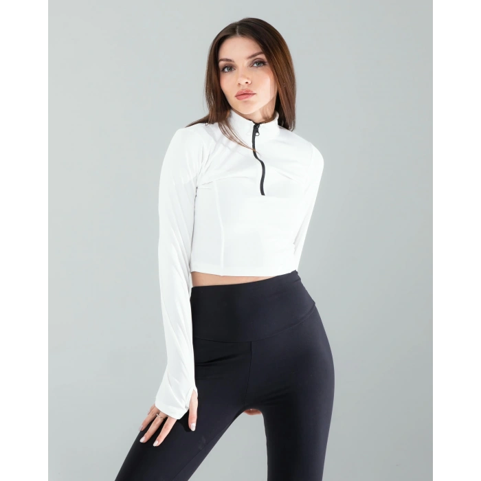 Beyaz Renkli Parmak Geçmeli Spor Body