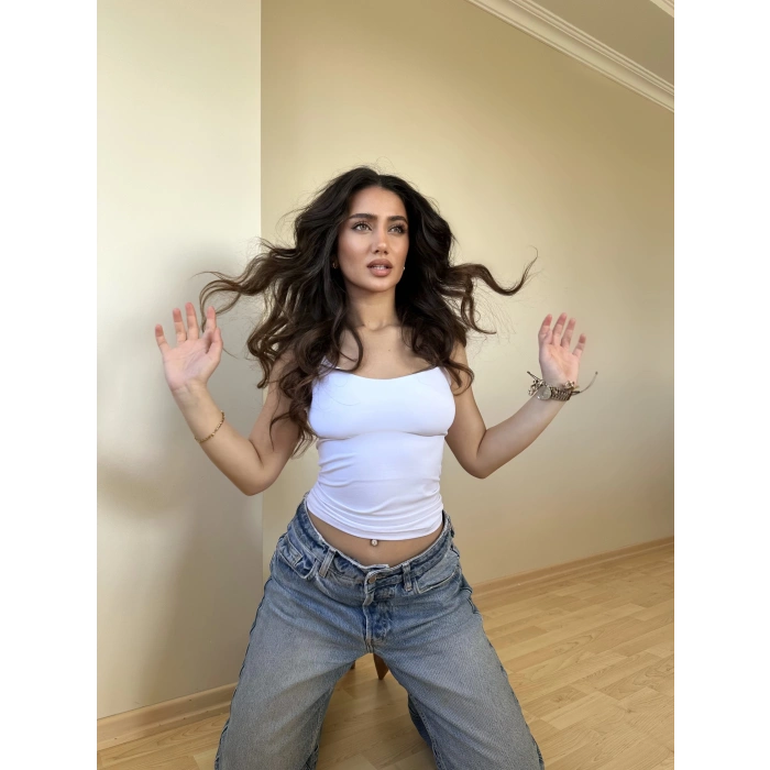 Beyaz ZRA Model Poliamid İp Askı Bluz