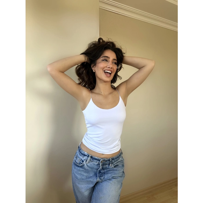 Beyaz ZRA Model Poliamid İp Askı Bluz