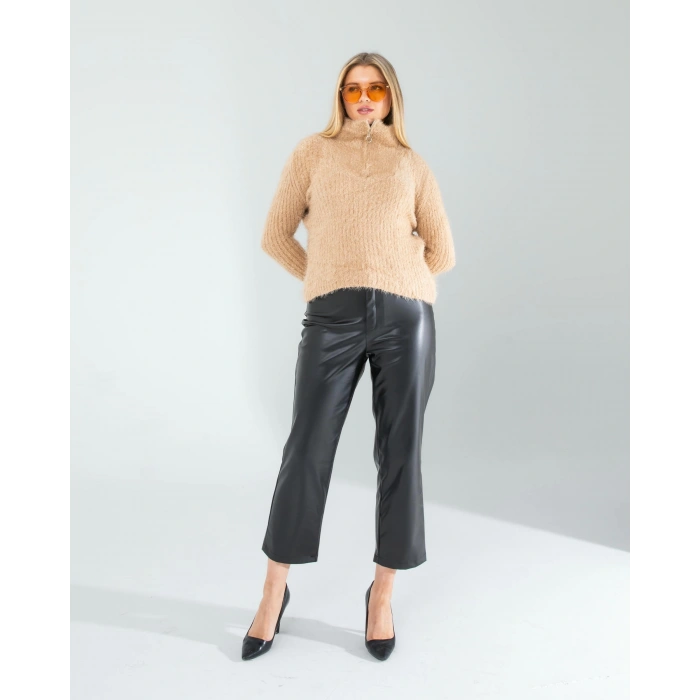 Camel Fermuarlı Sakal Triko