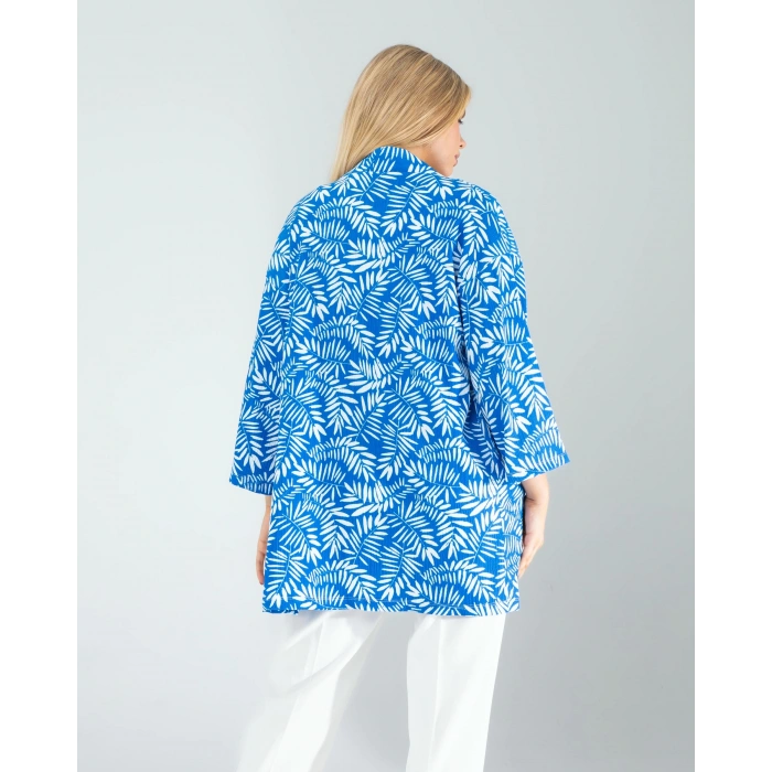 Çiçek Desen Mavi Kimono