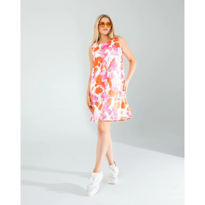 Çiçek Desen Saten Elbise