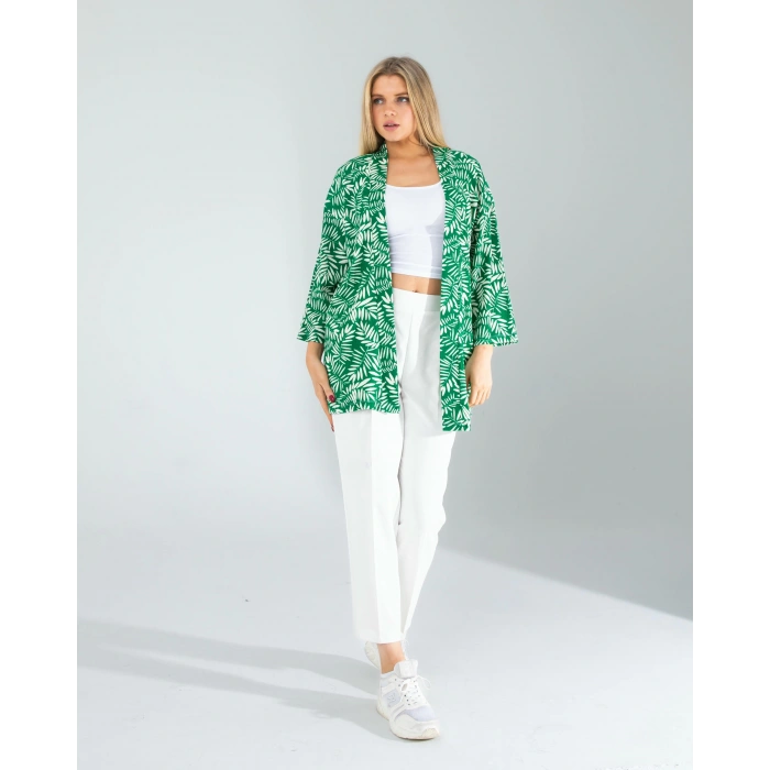 Çiçek Desen Yeşil Kimono
