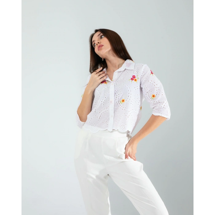 Sarı Nakışlı Fisto Gömlek