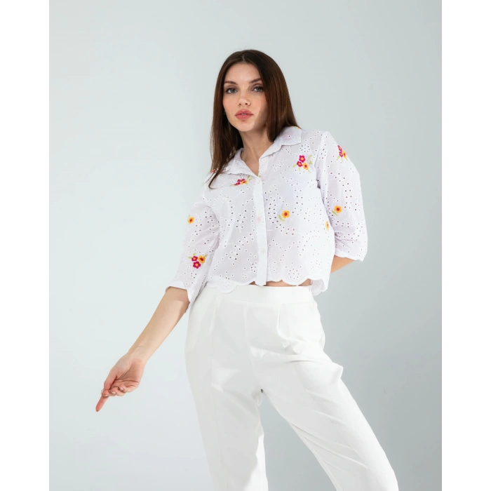 Sarı Nakışlı Fisto Gömlek